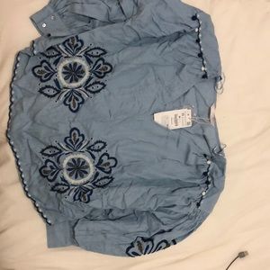 Zara Embellished Chambray Blouse